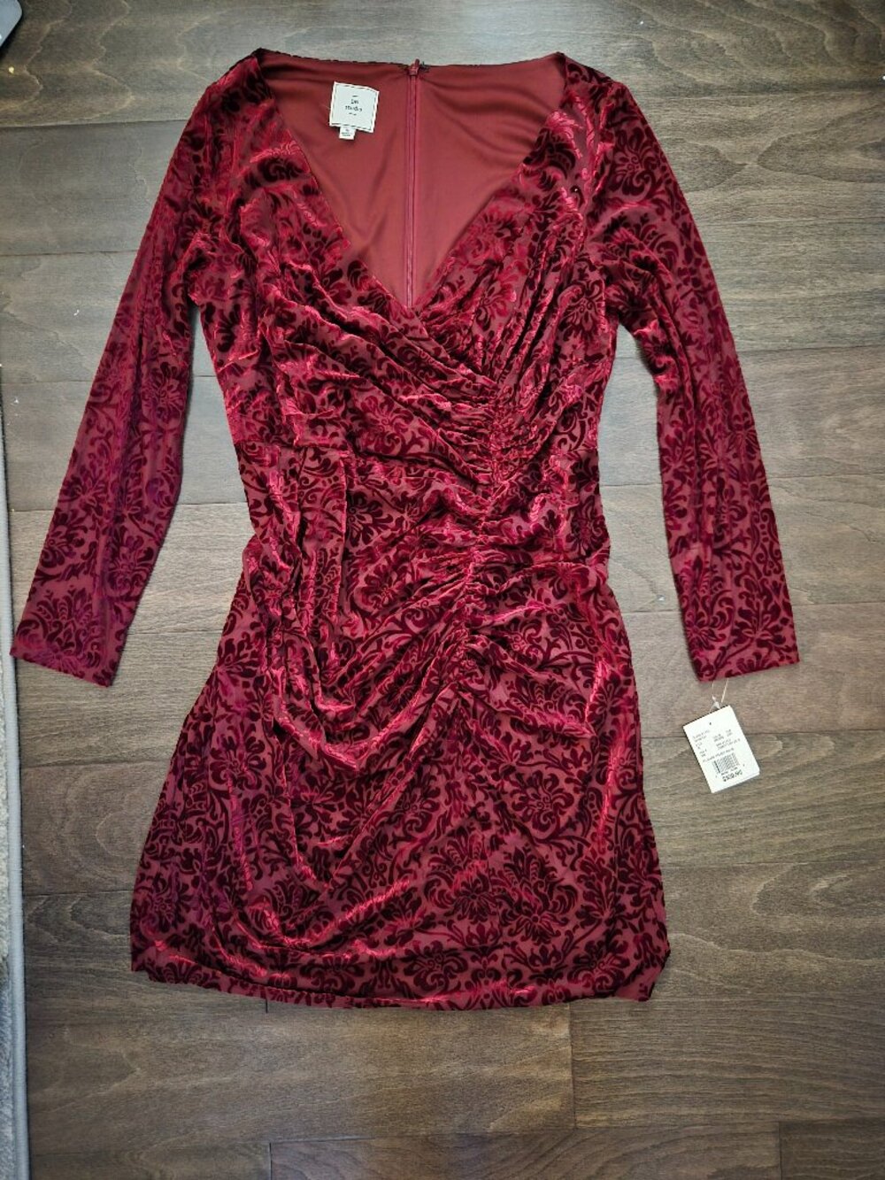 Red velvet ruched cocktail dress size 18